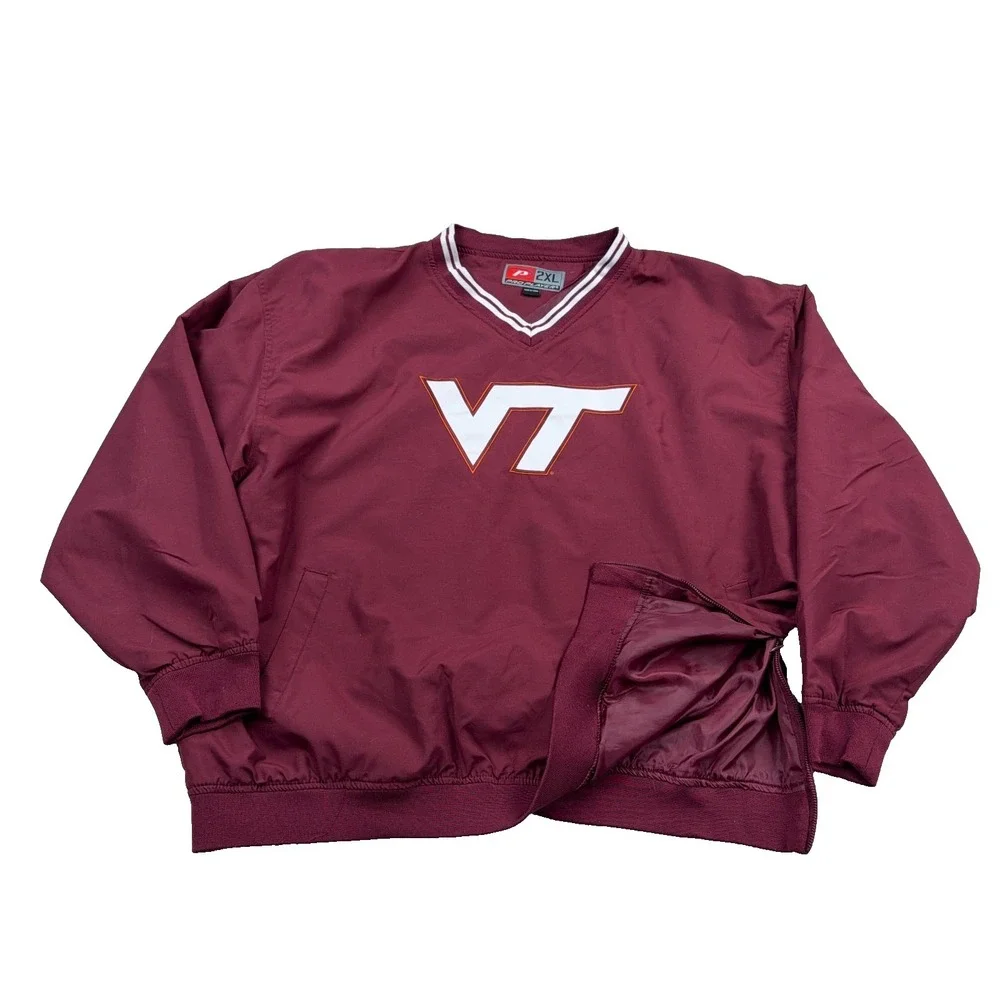 Virginia Teck Hokies Jacket Men XXL 2XL Pullover Windbreaker Windshirt Maroon B9